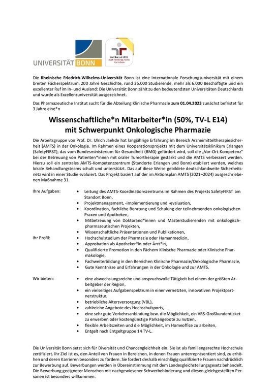 Safety First Stellenausschreibung